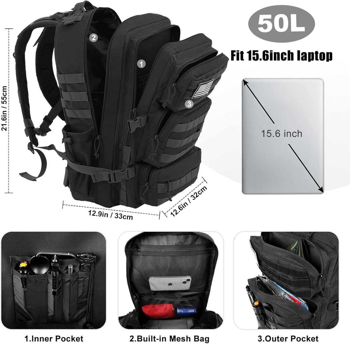 KOOKOOMIA 50L Military Tactical Backpack – Kinzd