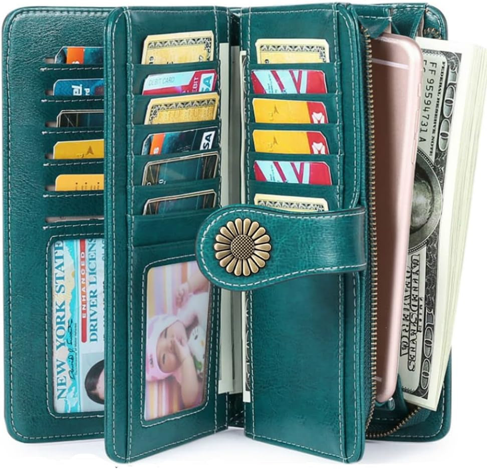 SENDEFN Women's Leather RFID Blocking Wallet - Large Capacity Clutch With Zipper & Card Slots - View #2