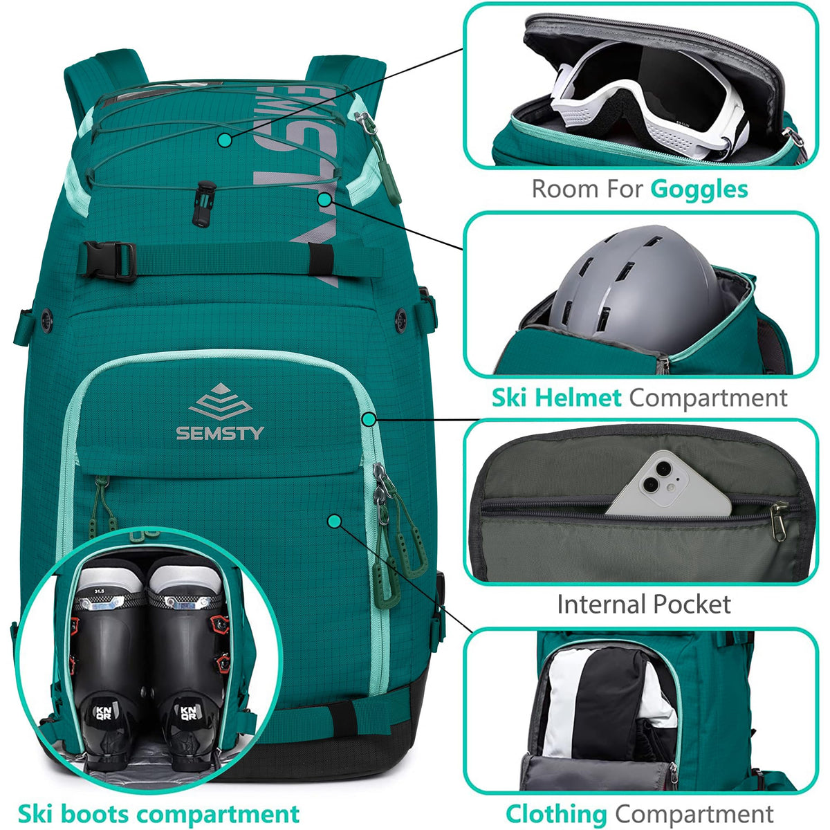 BRUBAKER SuperTec Sac à Chaussures De Ski Sac à Casque Sac à Dos Avec Compartiment A Chaussures Argent Rouge