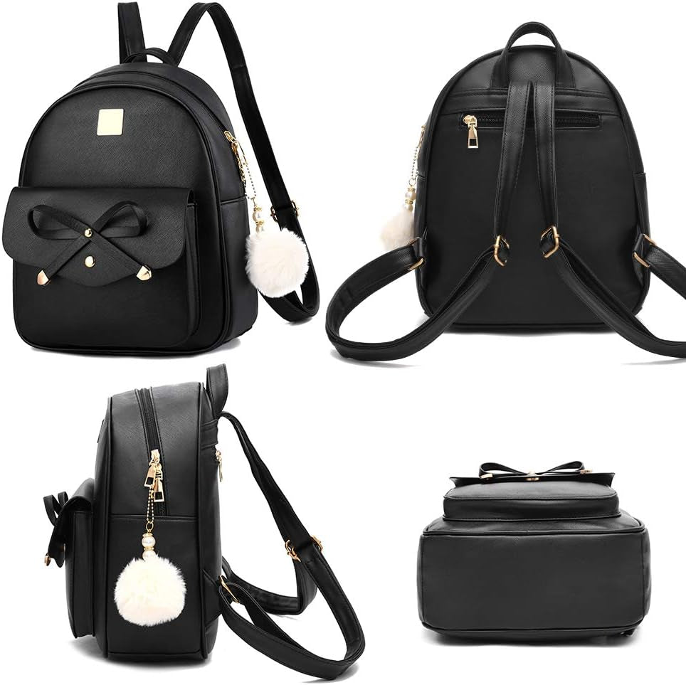 I IHAYNER 3-Pieces Bowknot Leather Backpack & Purse Set – Kinzd display picture 3