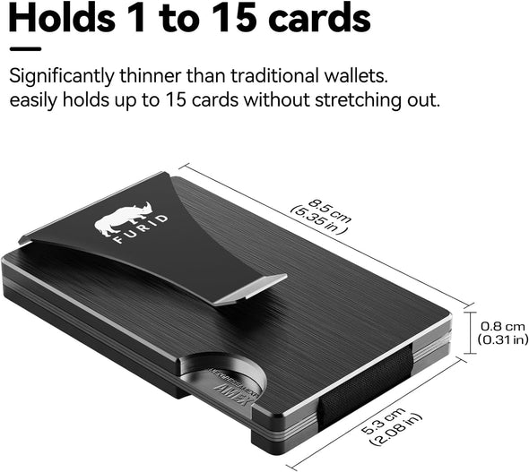 Slim Wallet with Money Clip: Minimalist Wallet, Rfid Wallet - Front Pocket Metal Wallet, Card Holder, Aluminum