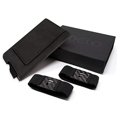 Fidelo Minimalist Wallet for Men - Pop Up Wallet with Card Holder and Magnetic Money Clip, RFID Blocking, Made Out of Aluminum and Removable Leather Case, Black