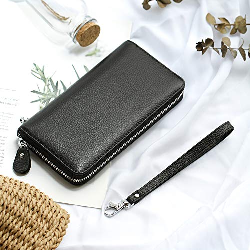 Moflycom Womens Wallet  Genuine Leather Zip Around Wallet Clutch Wristlet  Purse