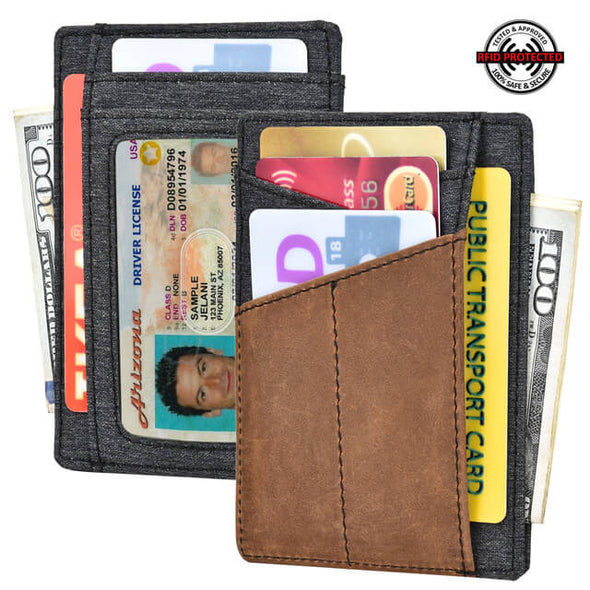 Crazy Horse Leather Denim Minimalist RFID Blocking Wallet