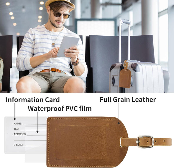 Ringsun Genuine Leather Luggage Tag for Suitcases ID Tags Bag Tags for Luggage (2 Pack)