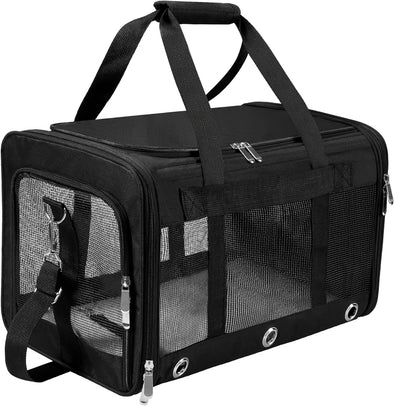 Soft Sided Cat/Dog Carrier,Collapsible Pets Travel Carriers for Pet/Puppy with Shoulder Strap & Removable Mat,Mesh Top Load Small Dogs/Cats Carry Bag up to 17 Lbs TSA Airline Approved（Black,M）