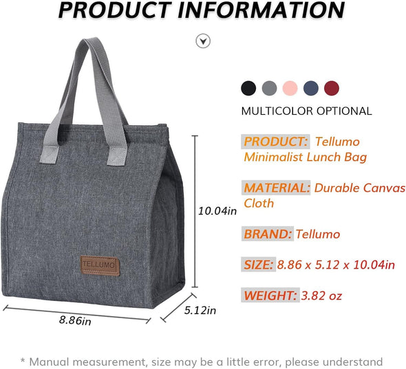 TELLUMO Lunch Bag, Insulated Lunch Bag for Women Men Large Lunch Box Container Reusable Leakproof Tote for Office, Work, School, Beach or Travel (Grey)
