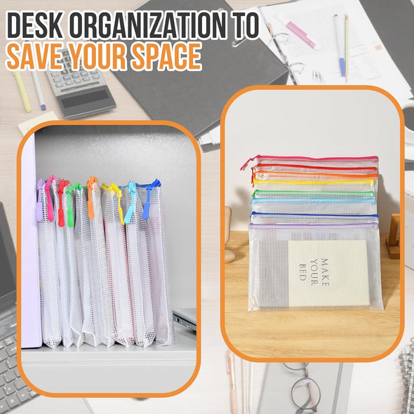 24Pcs Mesh Zipper Pouch File Bags Puzzle Storage Bags, A3 17X12 Inches Large Reusable Zipper Pouches for Organizing Classroom Board Game Organization