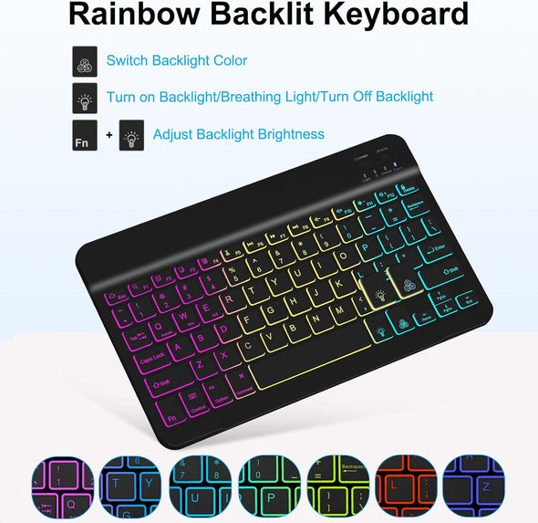 Case with Keyboard for Samsung Galaxy Tab A9 plus 11 Inch (SM-X210/X215/X216/X218),7 Color Rainbow Backlight Detachable USB-C Keyboard Magnetic Case with Pen Slot for Tablet A9+ 5G Black