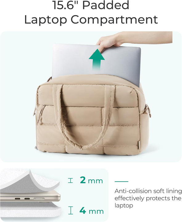 BAGSMART Puffer Travel Duffel Bag, Small Gym Bag for Women, Water-Resistant Weekender with Shoe Compartment, Camel