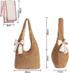 Straw Beach Bag for Women - Handmade Raffia Woven Tote Handbag, Summer Mesh Beach Purse for Vacation Holiday Gift 2025