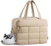 BAGSMART Puffer Travel Duffel Bag, Small Gym Bag for Women, Water-Resistant Weekender with Shoe Compartment, Camel