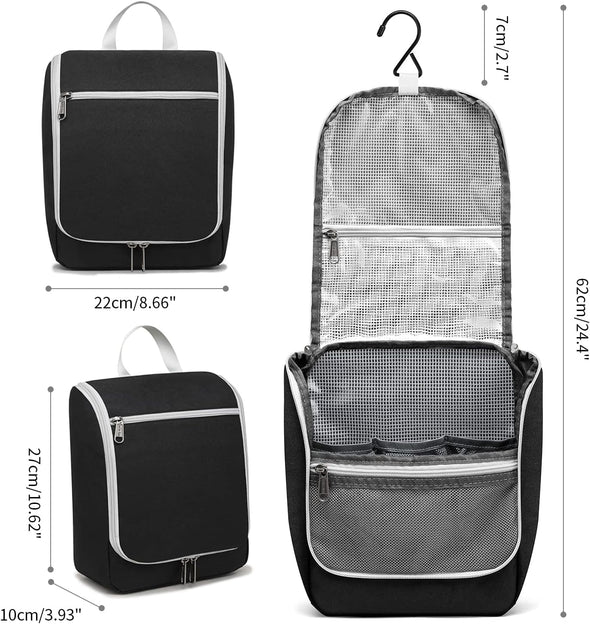 Della Gao Black Water Repellent Polyester Hanging Toiletry Bag for Travel