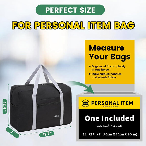 Personal Item Bag for Airlines - Foldable Travel Bag 18X14X8 Small Duffle Bag for Spirit Frontier Weekender Overnight - Black