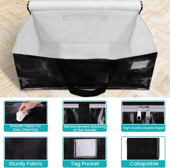 Extra Large Moving Boxes-Moving Bags with Zipper, Carrying Handles and Tag Pocket-Moving Supplies for Space Saving-Totes for Storage - for Moving, Storage, Camping and Travel 93L-4 Pack