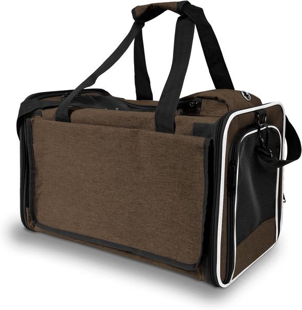 Pet Carrier for Large Cat Soft-Sided Animal Traveling Bag for Medium Cat up to 20Lbs / Washable Small Dog Puppy 10 Lbs Crate Case with Privacy Curtains for Home Outdoor Travel Mocha Brown