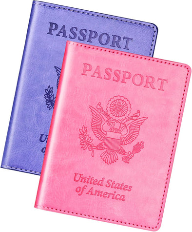 Herain Passport Holder Cover Wallet Case for 2 Women Men Family, Passport Book Holders Covers Wallets Travel Must Haves Cruise Ship Essentials (Pink & Purple)