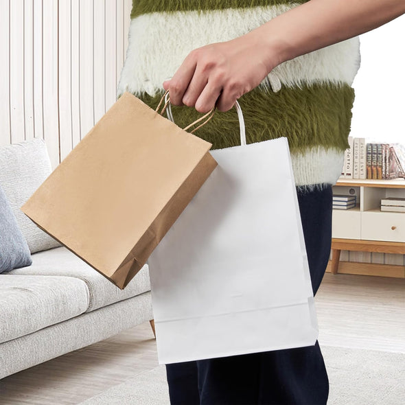 YEEHAW White Paper Bags with Handles Bulk 8"X4.5"X10.8" 100Pcs Gift Bags Medium Size, White Gift Bag with Handles Bulk for Retail, Party, Shopping, Merchandise