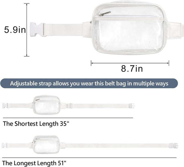 Veckle Clear Fanny Pack Stadium Approved - Clear Bag for Stadium Events Large Belt Bag for Women Transparent Waist Bag Crossbody with Adjustable Strap for Sports Concerts, White