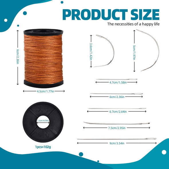 Topus Extra Strong Upholstery Repair Sewing Thread Kit and Heavy Duty Household Hand Needles, Including 7 Styles of Leather Canvas Sewing Needles and 3 Rolls Nylon Thread (70 Yard per Roll), 3 Colors
