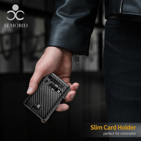 Minimalist Mens Wallet, RFID Blocking Credit Card Holder with Money Clip, Slim Bifold Wallet with Gift Box (Classic Carbon Fiber)