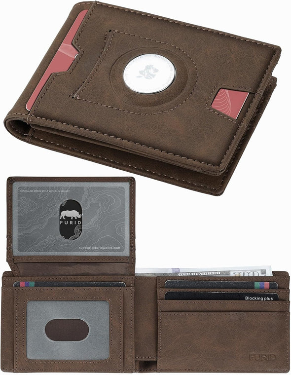 Apple Air Tag Wallet Men: Wallet with Airtag Holder - Airtag Wallet for Men Slim Minimalist 2 ID Window RFID Leather Wallet