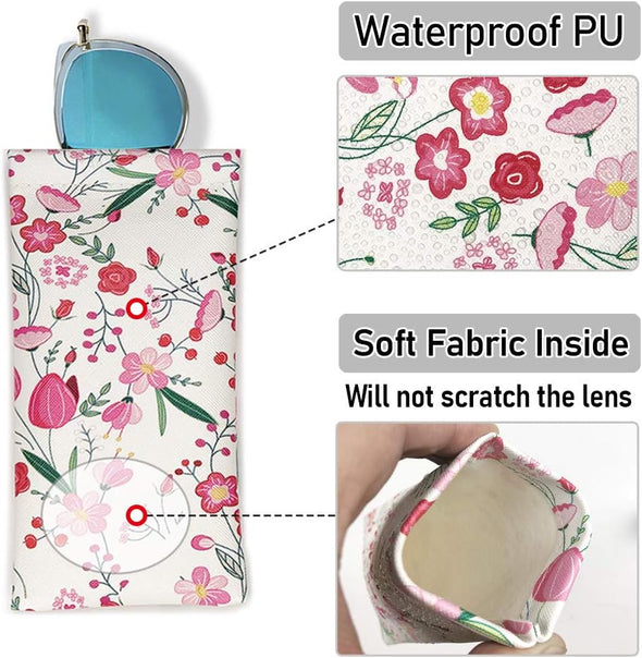 WOW DING 3 PACK Sunglasses Case, Eyeglasses Pouch for Women, Portable Leather Soft Glasses Cases with Cleaning Cloth