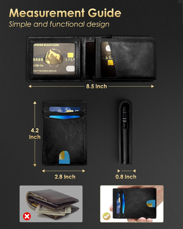 Wallet for Men - RFID Blocking [Functional & Practical] Bifold Slim Minimalist Credit Card Holder Pop up Metal Case with Cash Slot, Front Pocket with ID Window, Gift Boxed (BLACK)