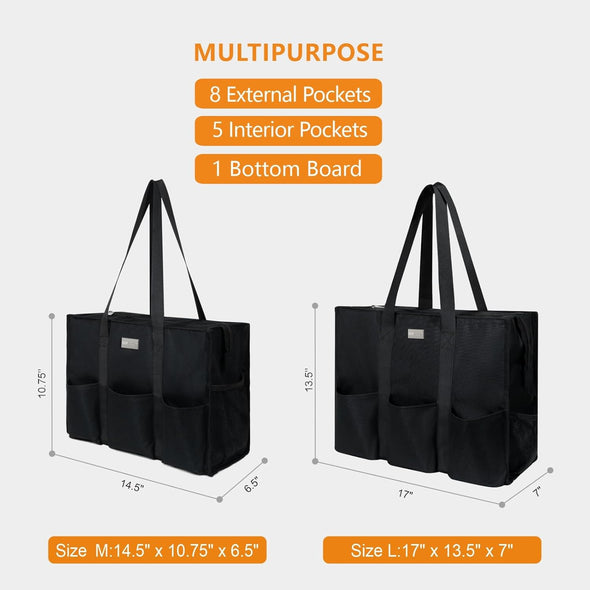 Topdesign Utility Water Resistant Tote Bag with 13 Pockets, Top Zipper Closure & Thick Bottom Support, for Working Women