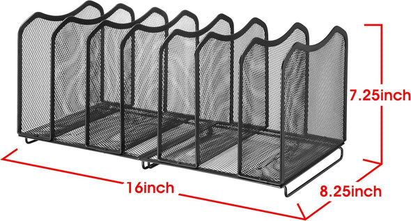 Simple Trending Mesh Desktop File Sorter Organizer, 7 Section Bookshelf for Desk Home Office, Black