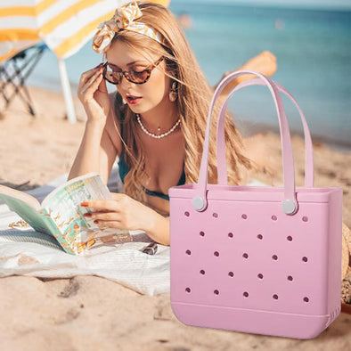 Beach Bag Rubber Small Tote Bag, Fashion Travel Bag for Women, Waterproof Handbag for Sports, Pool, Beach