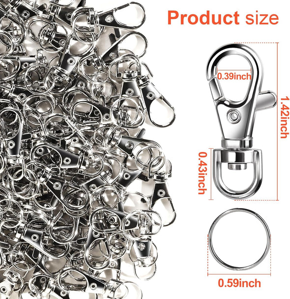 LEOBRO 240PCS Metal Swivel Snap Hooks and Key Rings, 120PCS Small Lobster Claw Keychains Clasps and 120PCS Key Chain Ring for Keychain Clip, Lanyard, Key, Jewelry Making, Art Crafts, Silver