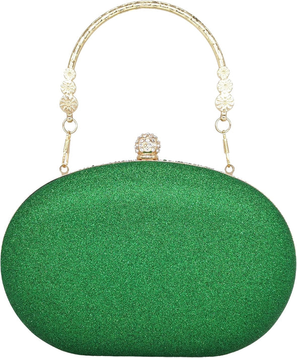 Rhinestone Clutch Purses for Women Evening Wedding Formal - round Pearl Clasp Handbag - Crystal Diamond Bag