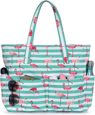 Oscaurt Beach Bags for Women Large Waterproof Sandproof Beach Tote Swim Pool Bag with Zipper for Travel Vacation Essentials