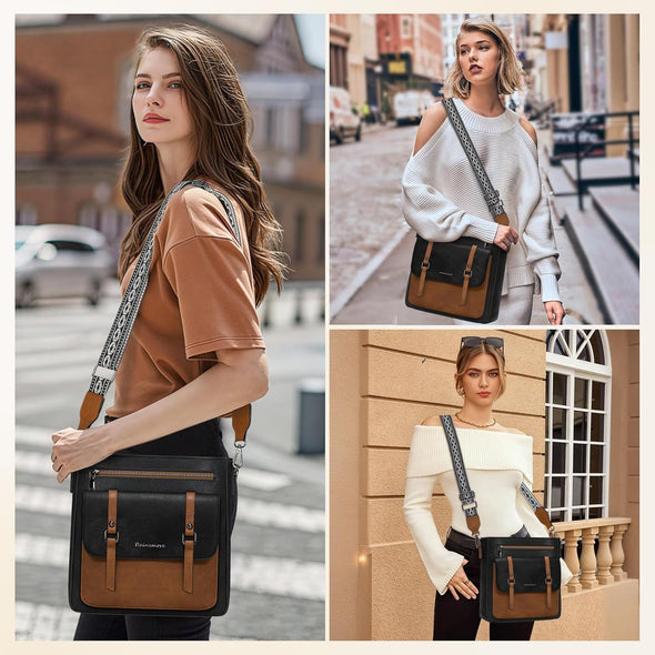 RAINSMORE Crossbody Bag for Women, Waterproof Leather Crossbody Purses Lightweight Handbags Shoulder Bag Travel Purse