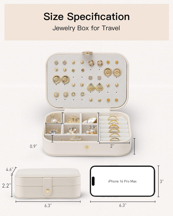 Vlando Travel Jewelry Case for Mothers Day Teacher Appreciation Gifts, PU Leather Portable Small Jewelry Box for Rings, Necklaces, Bracelets, Earring Holder Organizer for Women Girls - Beige