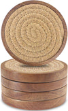 Wood Coasters for Drinks, Eykao Absorbent Coaster Sets of 5, Woven Drink Coasters for Coffee Table, Housewarming Gift for Farmhouse Home Decor,4 Inches