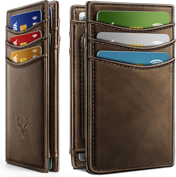 BULLIANT Slim Wallet for Men 12Cards,Easy Leather Wallet Card Holder Money Clip with Simplified Bill Folder&Magnetic Closure -RFID Blocking