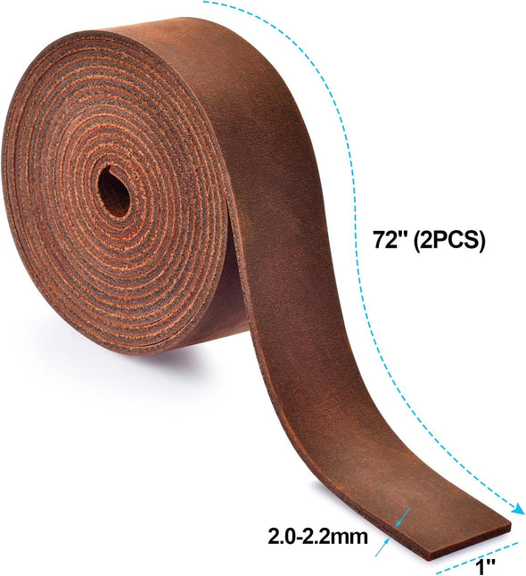 Leather Strap 1 Inches Wide Flat Leather Straps for Crafts, Full Grain Oil Tan Leather Strips for Crafts, Tooling, Belt, Garden Tools (2Mm Thick 72 Inches Long Dark Brown)
