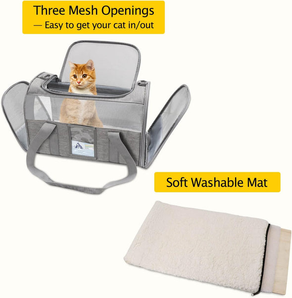 Refrze Cat Carrier,Dog Carriers for Small Dogs Medium Cats Pet Carrier up to 15 Lbs, TSA Airline Approved Cat Carrier Soft, Cat Dog Crate Travel Bag,Grey