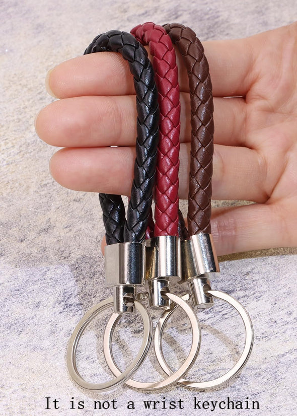 Braided Leather Key Fob Car Keychain Ring Woven Strap Keychain Accessories for Men Women Birthday Christmas Gifts