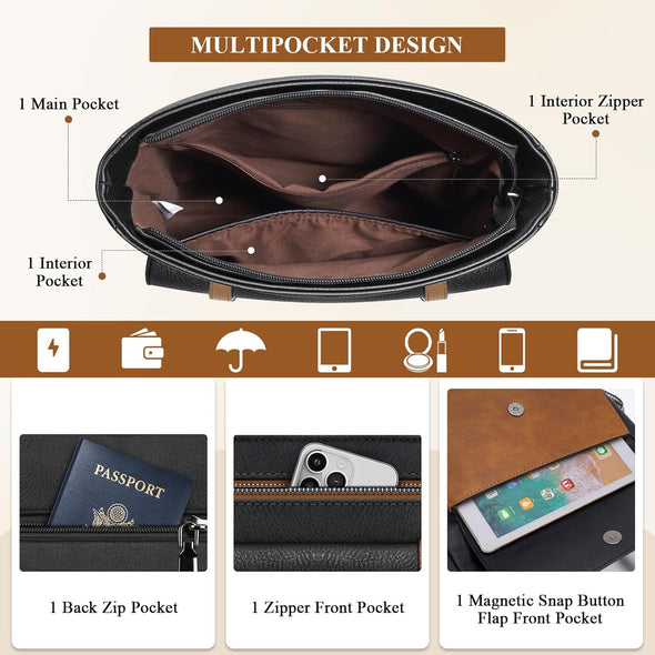 RAINSMORE Crossbody Bag for Women, Waterproof Leather Crossbody Purses Lightweight Handbags Shoulder Bag Travel Purse