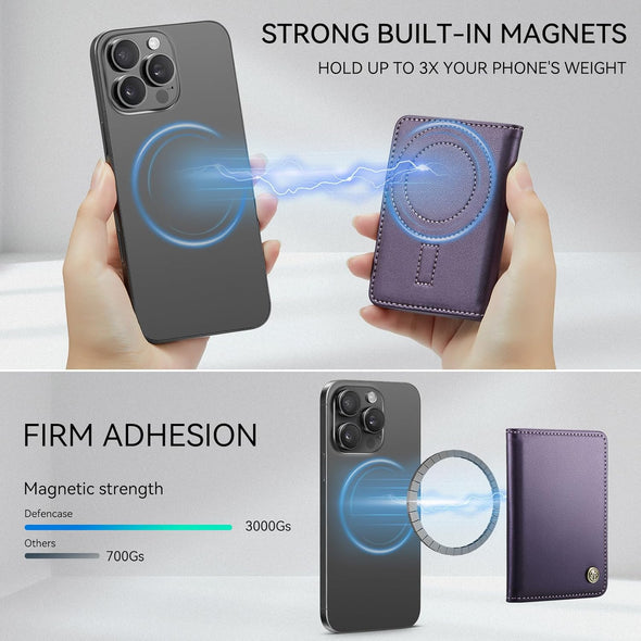 Defencase for Magsafe Wallet Magnetic Card Holder RFID Blocking, PU Leather Minimalist Phone Wallet Compatible with Magsafe Phones and Cases for Iphone 16/15/ 14/13/ 12/ Pro/Max/Plus, Purple