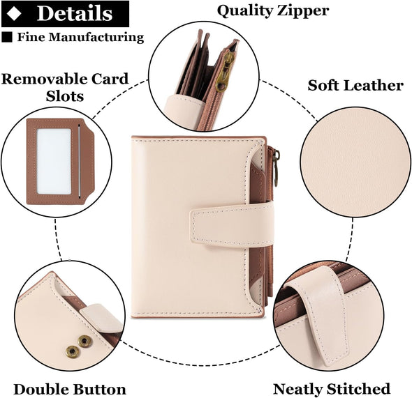 Small Wallet Women RFID Blocking Soft Leather Bifold Compact Card Holder Wallet for Women with Zipper Coin Pocket 4 ID Window