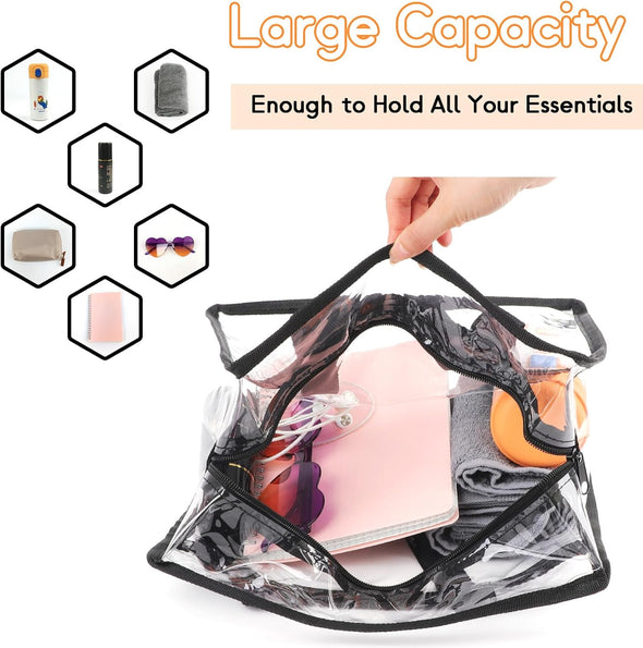 Clear Bag for Stadium Events Approved, 12X6X12 Large Transparent Tote Bag with Zipper for Gym Concert Sports Festivals