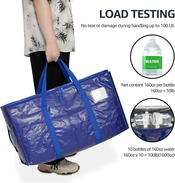 Moving Bags Heavy Duty Extra Large, Alternative for Moving Boxes & Moving Supplies, Storage Bag with Handles, Lid&Zippers, Packing Bags for Clothes, Camping & College Moving Essentials(Blue, 6 Pack)