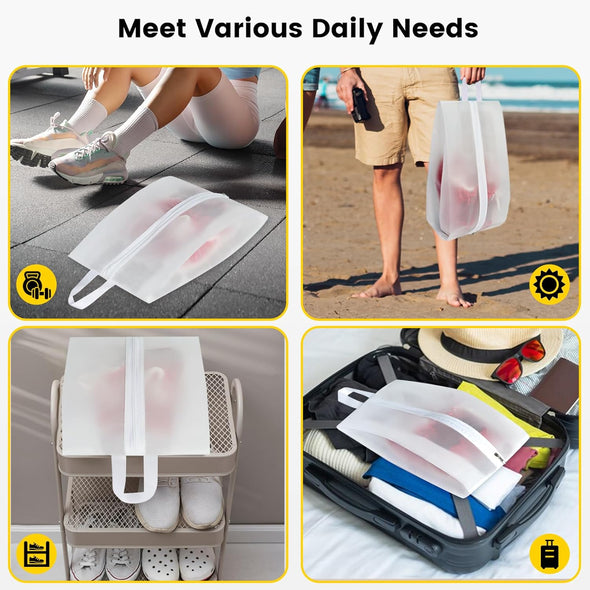 Vorspack Shoe Bags for Travel - 4 Pack Large Transparent Shoe Organizer with Handle Dustproof Shoe Bag Reusable Shoe Storage Bags for Men & Women