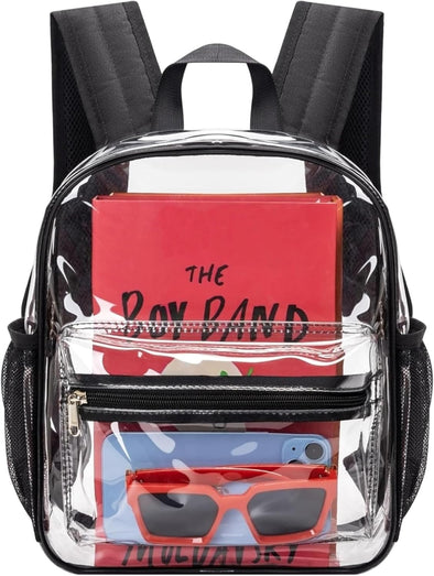 MAY TREE Clear Backpack for Stadium Events, 12X11X5 Inches Small Clear Backpack for Concert Festival Sports Outdoor - Black