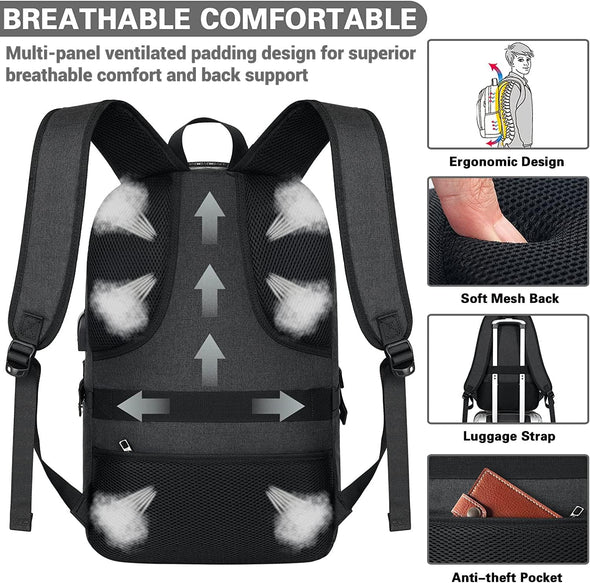 AMBOR Travel Laptop Backpack for Ｍen, 15.6-17.3 Inch Laptop Backpack for School, anti Theft Business Work Backpack with USB Charging Port, Water Resistant College Computer Bag for Men & Women, Black