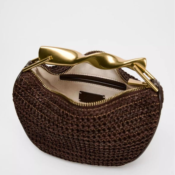 JYG Handmade Straw Crossbody Bags for Women Mini Summer Satchel Purse Fashion Woven Shoulder Handbags with 2 Straps